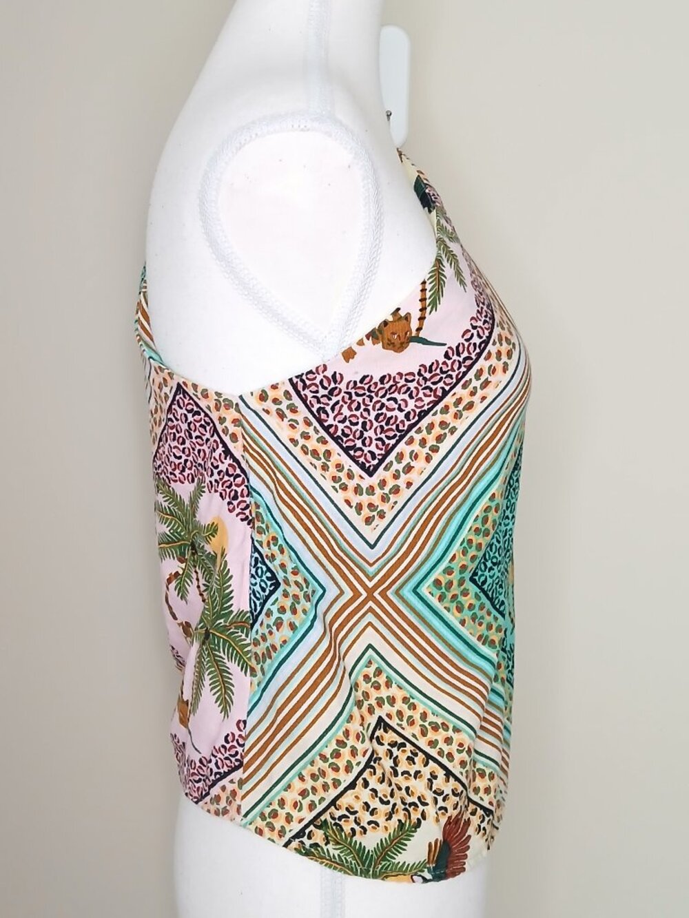 Farm Rio Nossa Selva (Our Jungle) One Shoulder Linen Blend Scarf Top Size Small - Picture 3 of 6